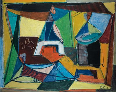 Aharon Kahana : Composition (Men in a tent)