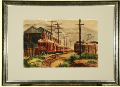 Harold Gretzner : Train cars (probably Oakland train yard)