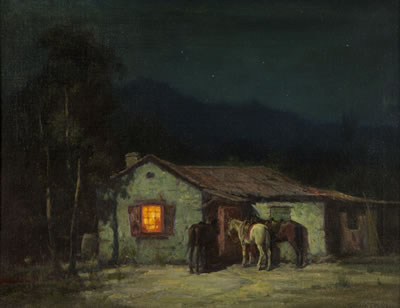 Gordon Coutts : Cowboy cottage by moonlight