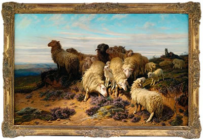 August Friedrich Albrecht Schenck : Flock of sheep in an extensive landscape.