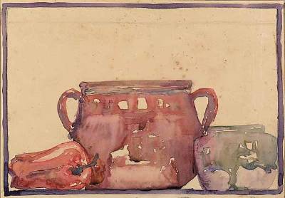 Ruth Fontenot : Still Life with Bellpepper and Two Pots