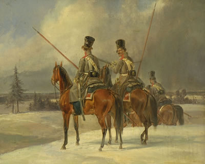 Dietrich Monten : Drei Reiter in Winterlandschaft.