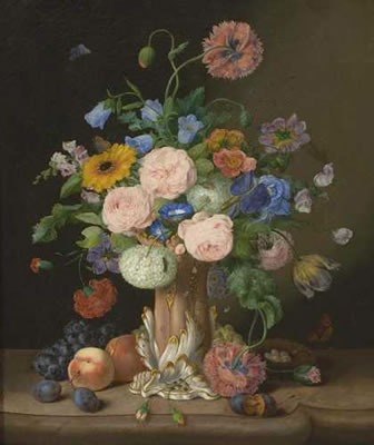 Johann Georg Seitz : Großes Stillleben mit Blumen in Porzellanvase