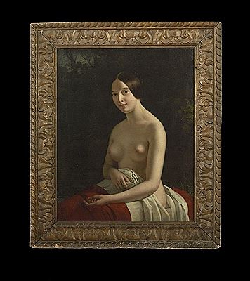 Jean-Joseph Vaudechamp : 'Portrait of a Young Woman, Partially Draped'