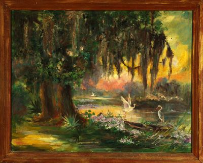 Catherine Haynes Stockwell : Egrets in a Bayou Landscape