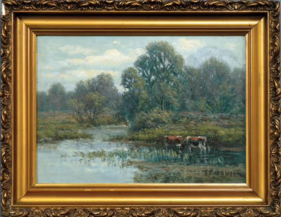 Eugene Ferguson : Rhode Island Landscape with Cattle at a Stream