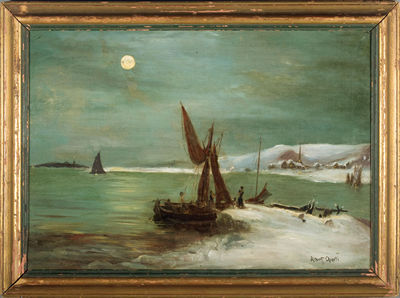 Albert Jaspar Operti : Moonlight Scene of an Arctic Village