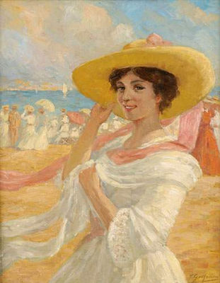 Ernest Jean Joseph Godfrinon : Elégante à la plage