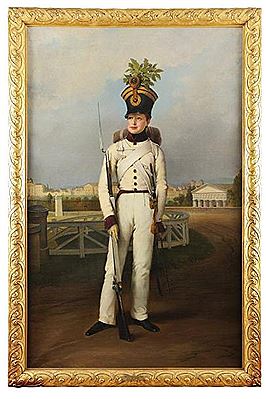 Johann Peter Krafft : Portrait du Duc de Reichstadt (Napoléon II) en uniforme blanc de sergent major du 1er régiment d?infanterie, devant la Bellaria.