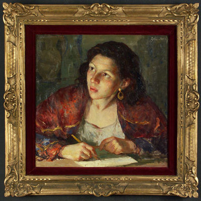 Alfonso Grassi : A portrait of a young woman writing a letter