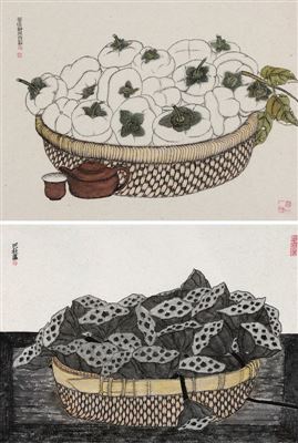 Qiu Ba : PERSIMMON AND LOTUS SEED (two works)