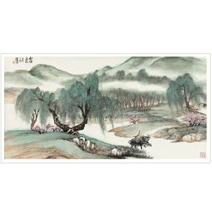 Huaishan Liu : HERDING BESIDE THE LAKE IN SPRING