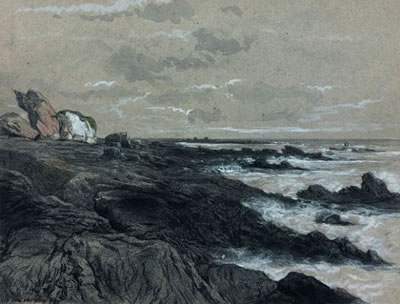 Celestin Francois Nanteuil : Paysage aux rochers en Bretagne