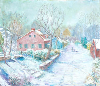 Paul Pusecker : Pink House in Winter (Lumberville)