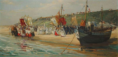 Maurice Ferdinand Perrot : Pardon Breton en bord de mer