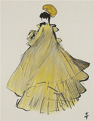 Leon Benigni : Élégante à la robe jaune - étude pour Diorling des Parfums Christian Dior ( )