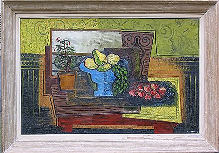 Marc Sterling : Nature morte à la coupe de fruits bleue