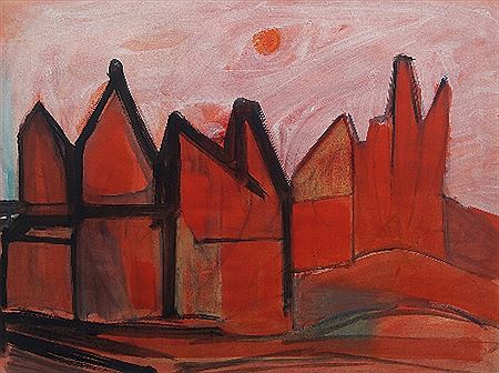 Ed Smith : Red Pointy Houses and Red Building (2)