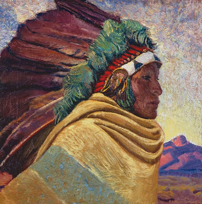 Ernest Leonard Blumenschein : The Red War Bonnet