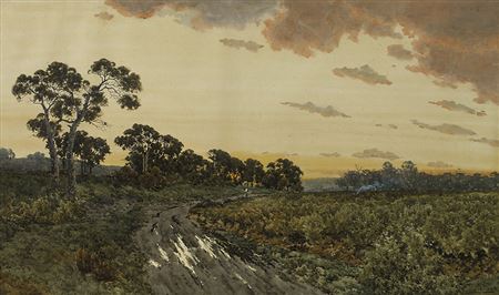 Henri Tebbitt : LANDSCAPE WITH FIGURE ON A ROAD