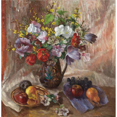 Mary Nicol Neill Armour : STILL LIFE WITH DARK CHRISTMAS ROSES