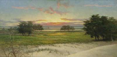 Frederick DeBourg (De Berg) Richards : Distant Sunset Along the Coast