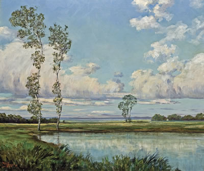 Walter Koeniger : Sunlit Landscape with Pond