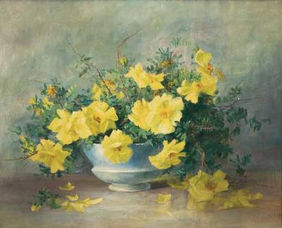 Lydia Hubbard : Yellow Flowers on a Table Top