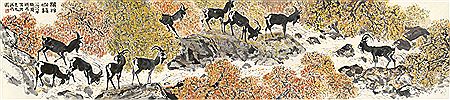 Jizhong Fang : GOATS IN THE AUTUMN WOODS