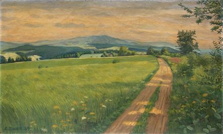 Erhard Zwar : Sächsische Landschaft mit Blick in das Erzgebirge.