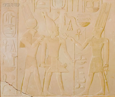 Joseph Lindon Smith : King Sesostris Between the Gods Amun and Horus-Ra/An Egyptian Hieroglyph Bas-Relief Trompe L'Oeil