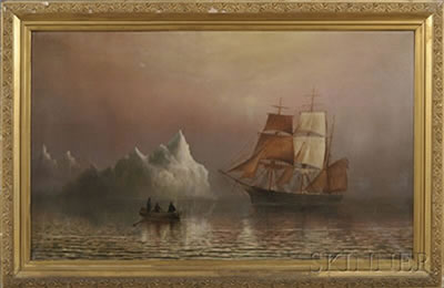 Wesley Elbridge Webber : Foggy Arctic Morning with Ship and Iceberg