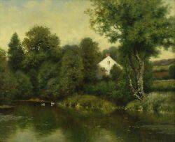 Milton H Lowell : The Lowell House Beside a Duck Pond