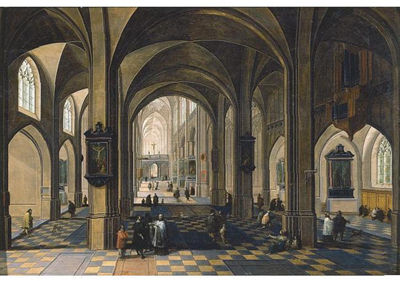 Pieter Neeffs I : THE INTERIOR OF A GOTHIC CATHEDRAL WITH FIGURES