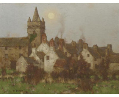 David Gauld : VIEW OF THE TOLBOOTH, KIRKCUDBRIGHT, UNDER A FULL MOON