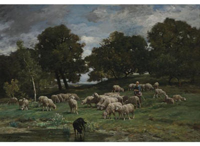 Charles Emile Jacque : Shepherdess and Her Flock