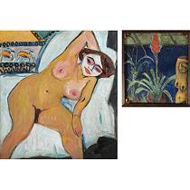 Erich Heckel : AKT (DRESDEN) (NUDE - DRESDEN); STILLEBEN MIT PFLANZEN (STILL LIFE WITH PLANTS):  A DOUBLE-SIDED PAINTING