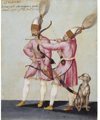 Jacopo Ligozzi : Two Solak Archers with a Dog