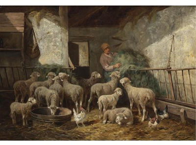 Charles Emile Jacque : FEEDING TIME