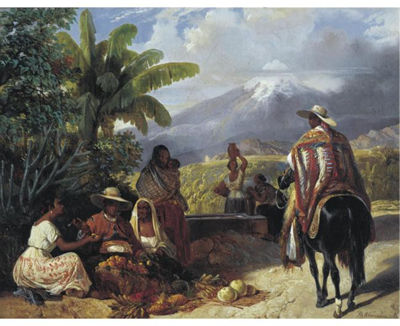 Henri Pierre Pharamond Blanchard : VENDEDORES DE FRUTA CON EL PICO DE ORIZABA