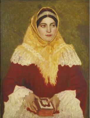 Lazar Krestin : PORTRAIT OF A JEWISH WOMAN HOLDING A PRAYER BOOK