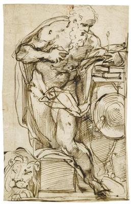 Agostino Achille Carracci : Recto: St. Jerome in His Study; Verso: A Seated Woman, Partley Draped