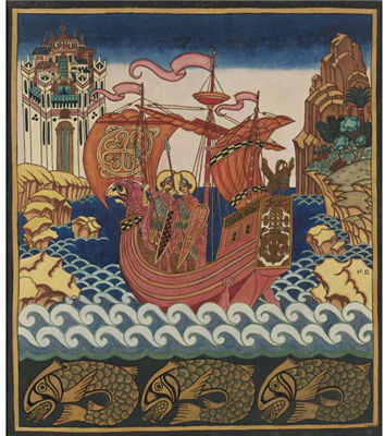 Ivan Iakovlevich Bilibin : STS. BORIS AND GLEB IN A BOAT