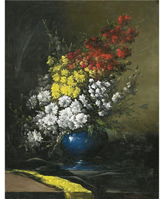 Germain Theodore Ribot : FLOWERS IN A BLUE VASE