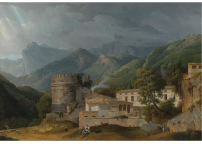 Alexandre Hyacinthe Dunouy : ITALIAN LANDSCAPE WITH A VILLAGE