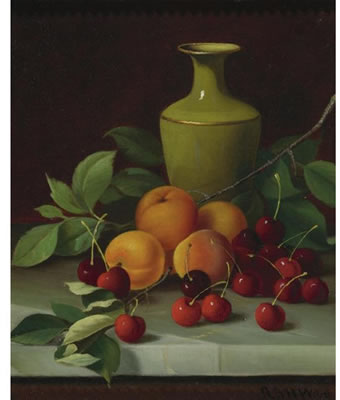 Andrew John Henry Way : RED CHERRIES, APRICOTS, AND GREEN VASE