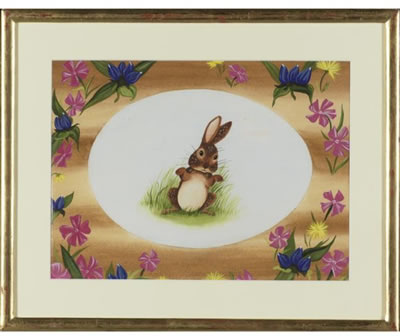 Leonard Weisgard : Bunny Rabbit in oval with decorative floral border