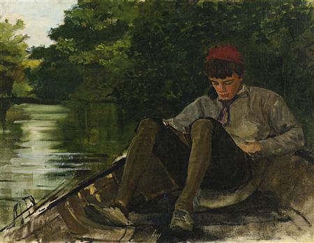 Ellen Day Hale : READING ON A BOAT