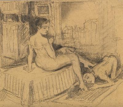 Bruno Schulz : A WOMAN SEATED ON A COUCH, A MAN AT HER SHOE