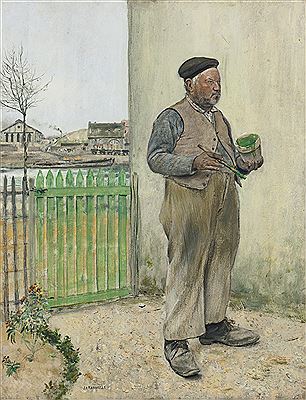 Jean Francois Raffaelli : BONHOMME VENANT DE PEINDRE SA BARRIÈRE (MAN HAVING JUST PAINTED HIS FENCE)